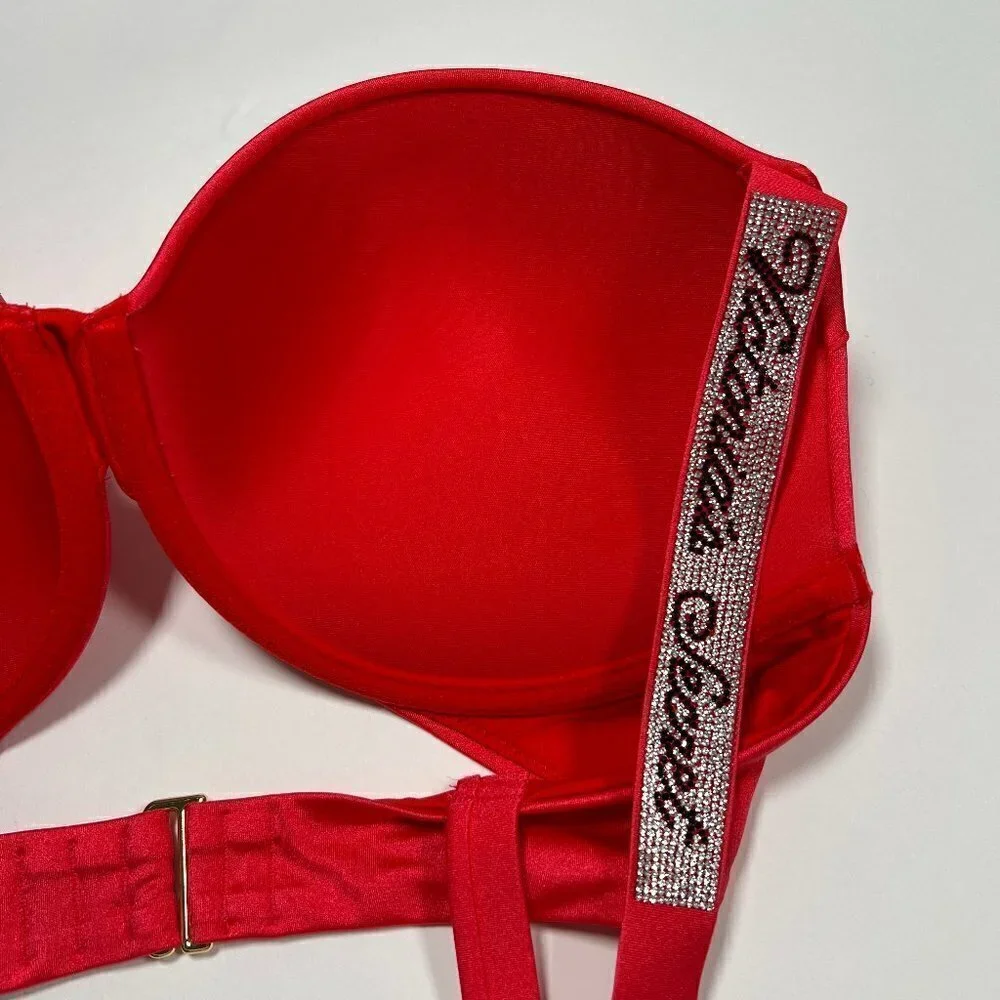 Victoria Secret 38C SEXY TEE Push Up Bikini Top LOGO Shine Strap Pink